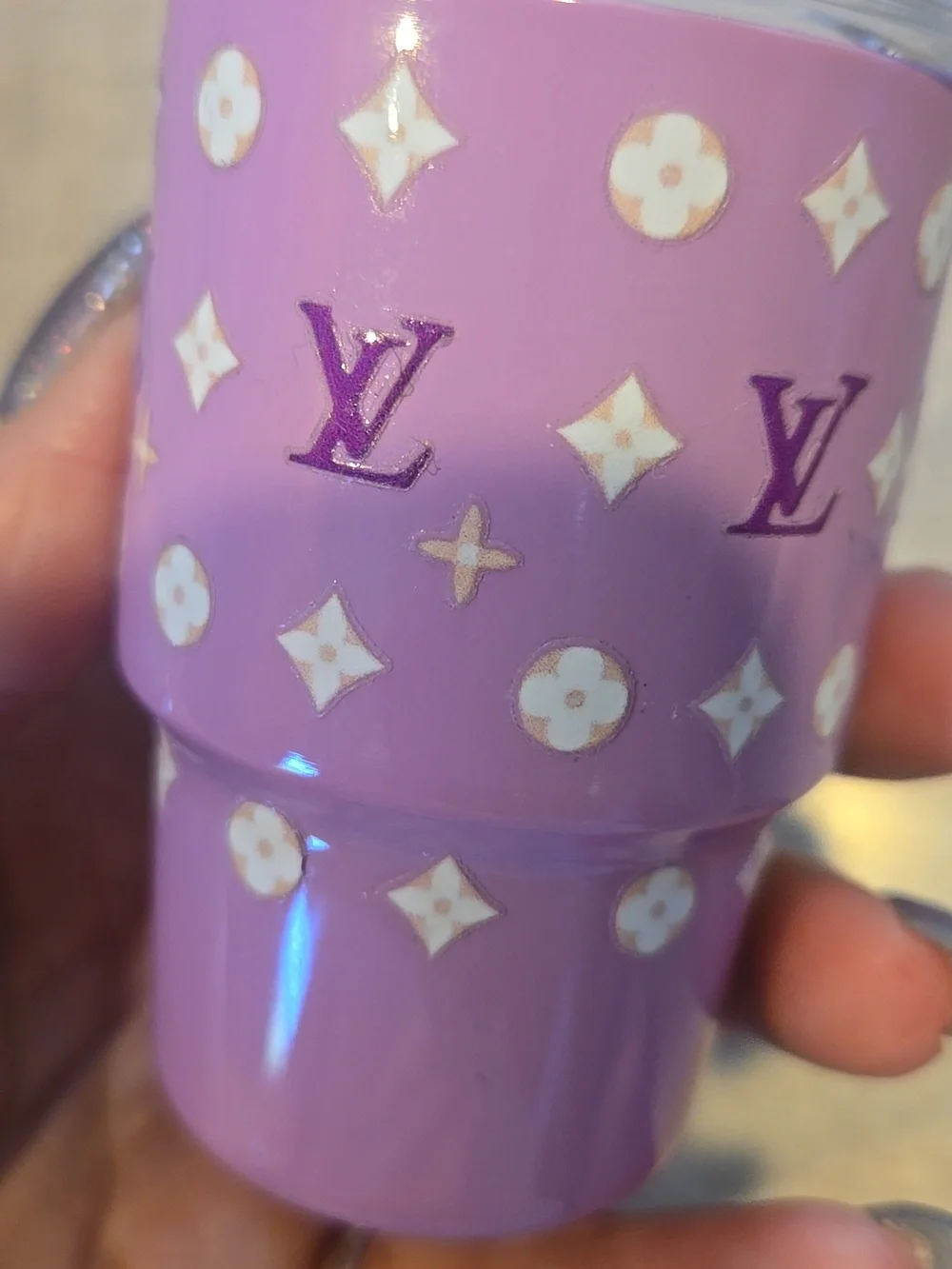 Mini Designer Inspired Purple Tumbler with Straw - Picture 2 of 7